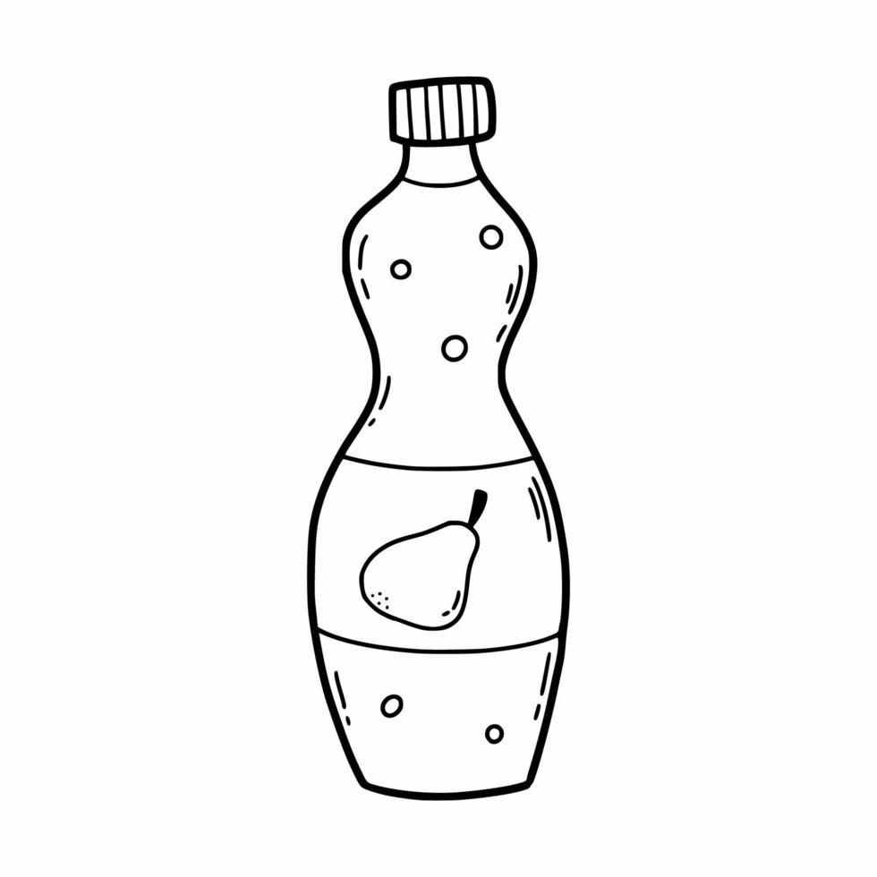 Bottle lemonade from pear. Drink. Vector doodle illustration. Sketch.