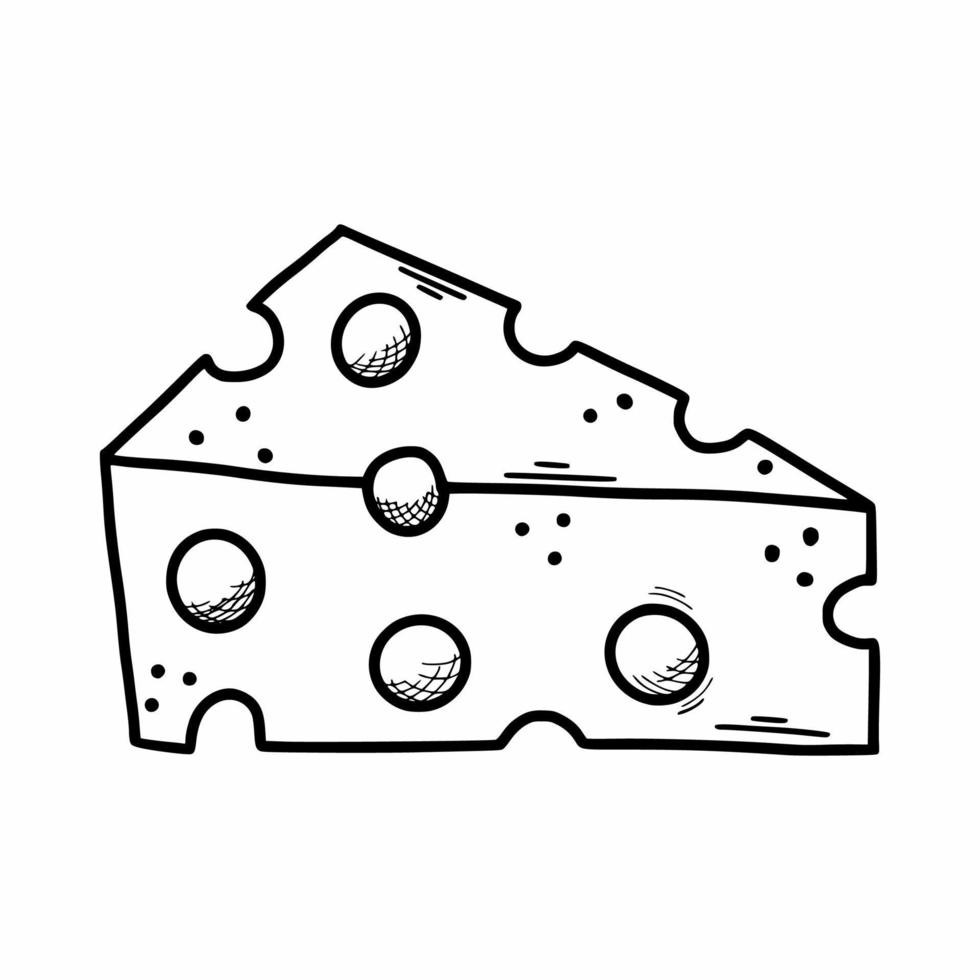 queso sobre fondo blanco. ilustración de garabatos vectoriales. boceto dibujado a mano. dibujo para menús, pancartas, recetas. vector