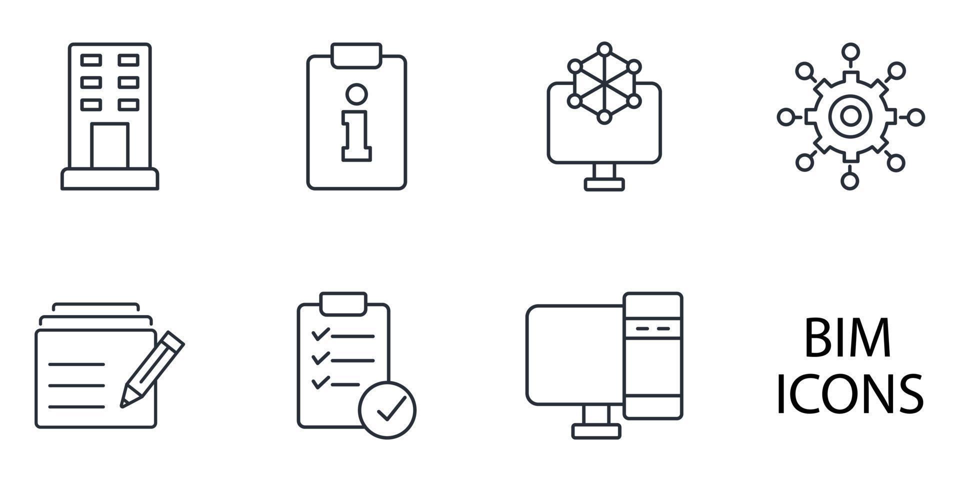 building information modeling icons set .  building information modeling pack symbol vector elements for infographic web