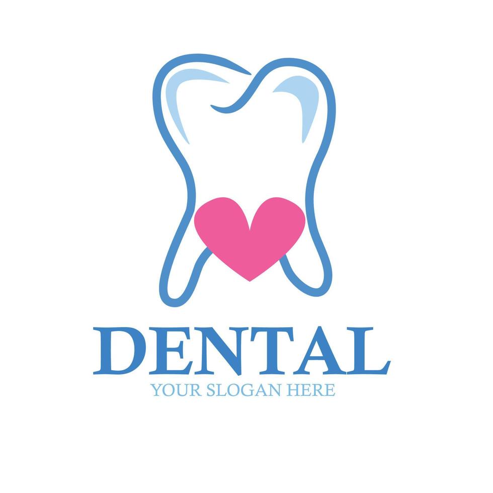 diseño del logo del dentista, o dientes con corazón rojo vector