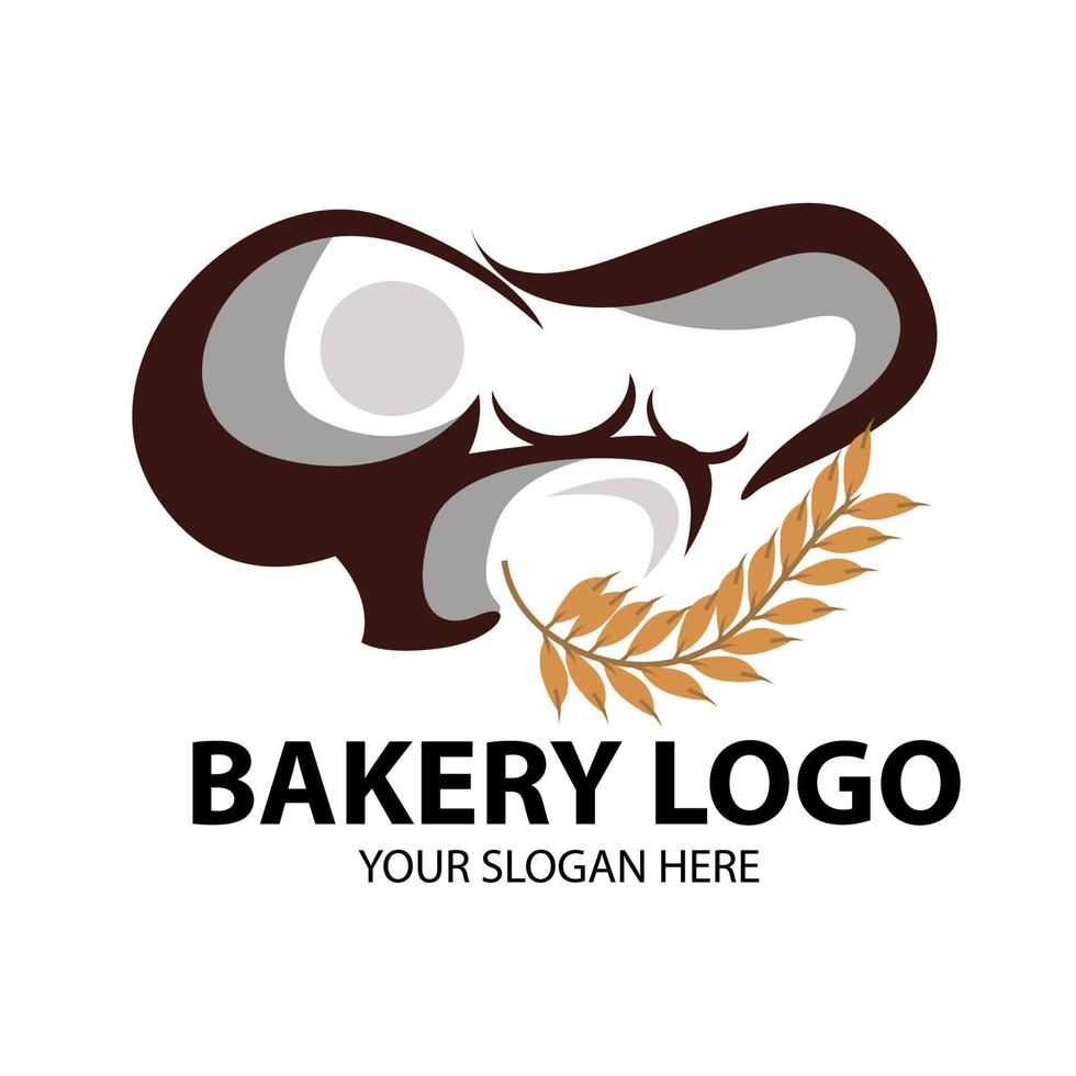 Bakery logo with chef toque hat and wheat tree, bread or cake vector sign. A bakery and patisserie cafe.