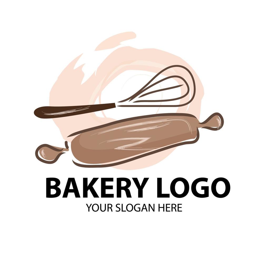 Bread logo with Rolling pin and flour mixer. presenting quality bakery products. For bakery shop logo or bakery course vector