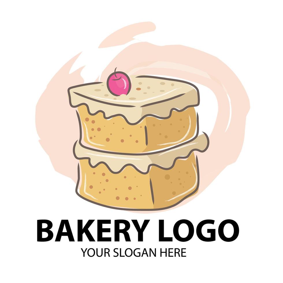 Bakery Logo Template. Food Vector Design with layered cake shape. Baking Illustration