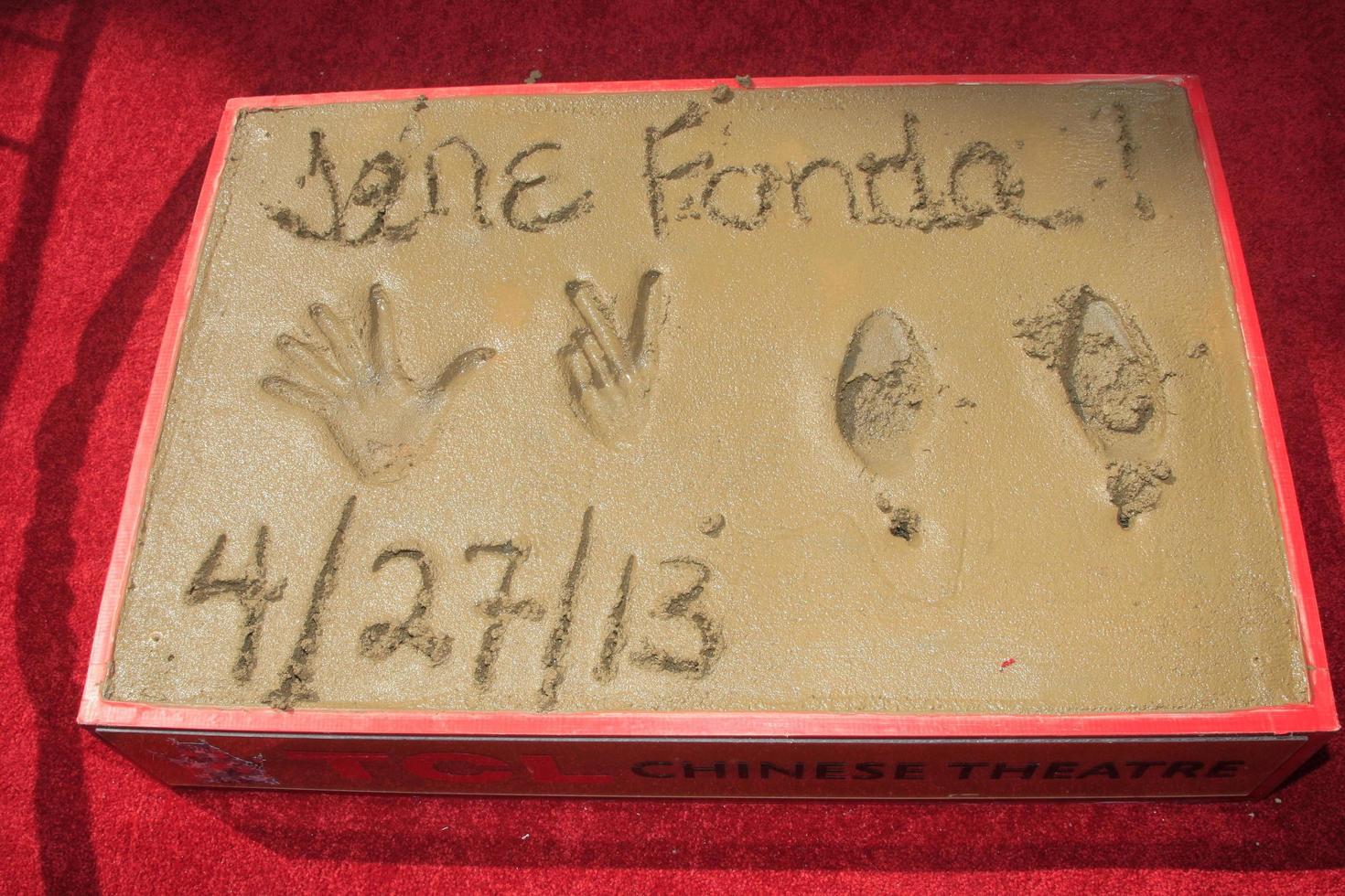 LOS ANGELES, APR 26 -  Jane Fonda Prints at the Jane Fonda Hand and FootPrint Ceremony at the Chinese Theater on April 26, 2013 in Los Angeles, CA photo