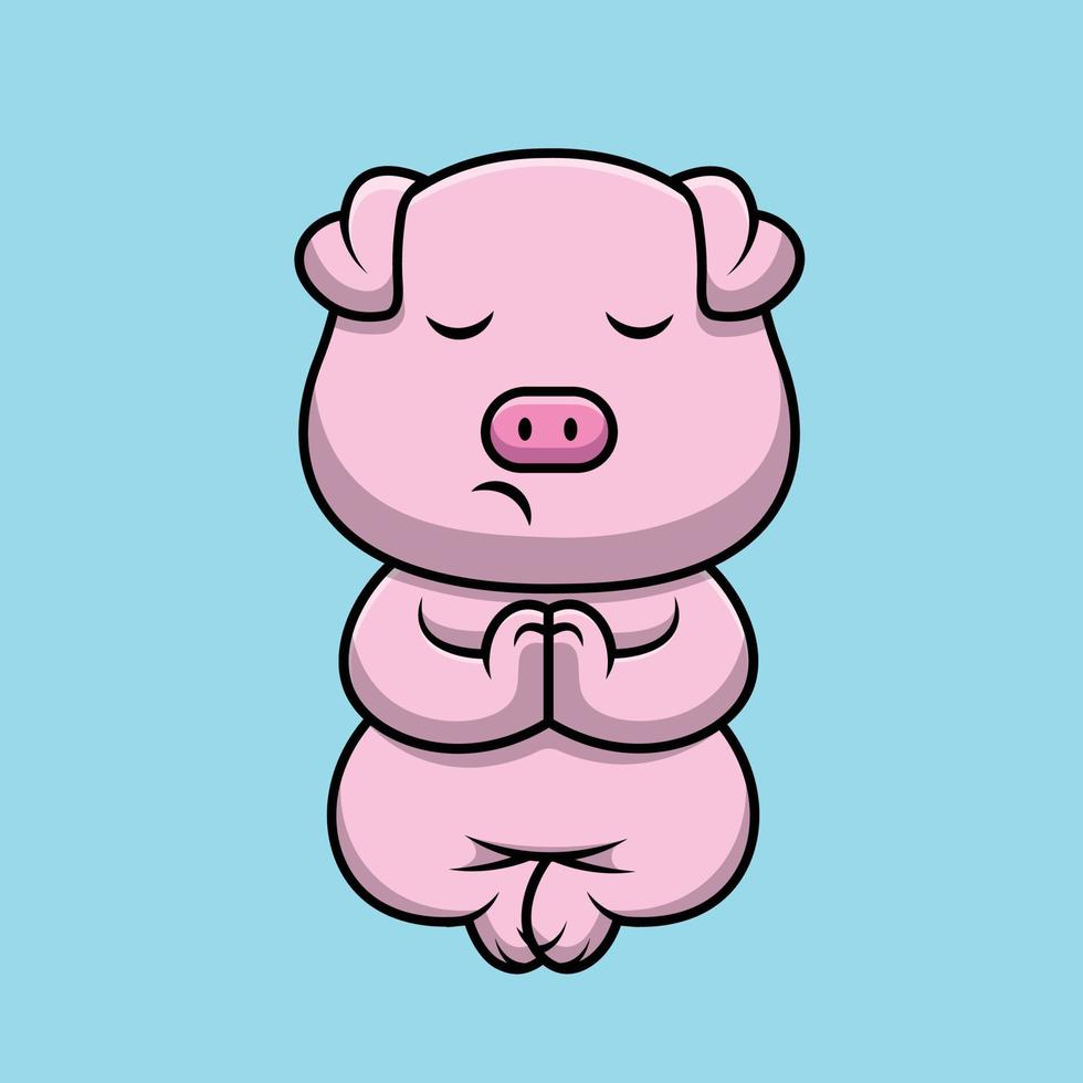 Cute Pig Meditating Cartoon Vector Icon Illustration. Animal Icon Concept Isolated Premium Vector