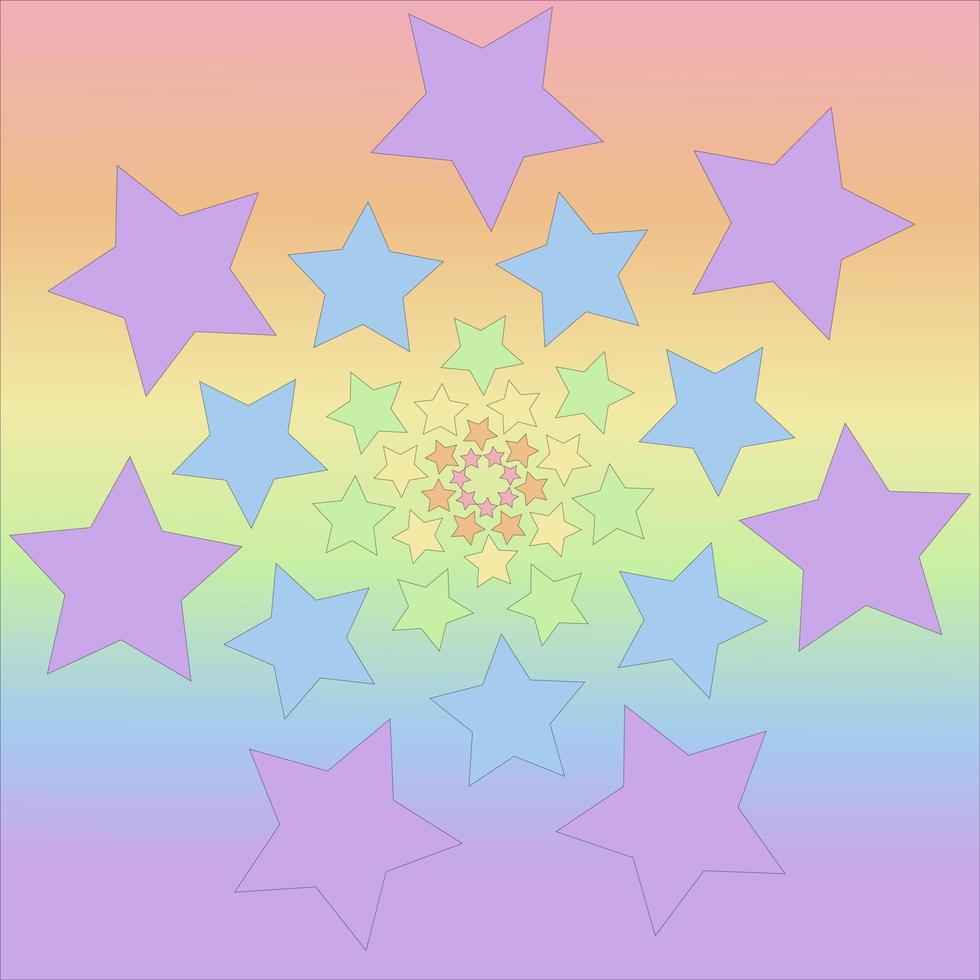 Colorful neo-geometric poster. Rainbow colored stars lined up in circles on a rainbow background. LGBT symbol. vector