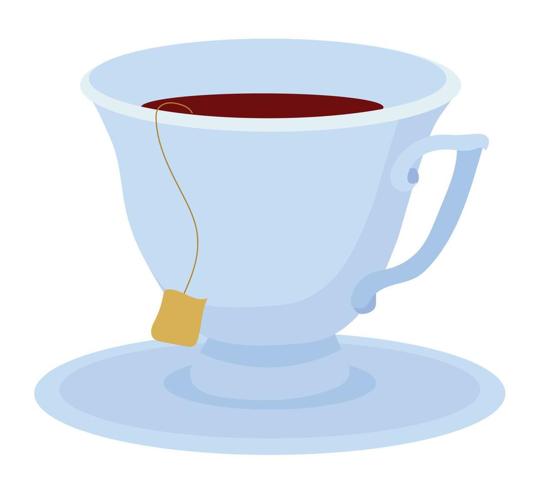 elegante par de té, taza y plato de porcelana blanca con té caliente en el interior. ilustración de stock vectorial. vector