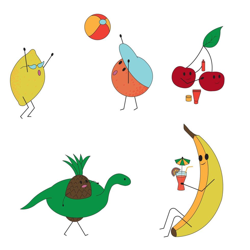A set of funny summer fruits vector