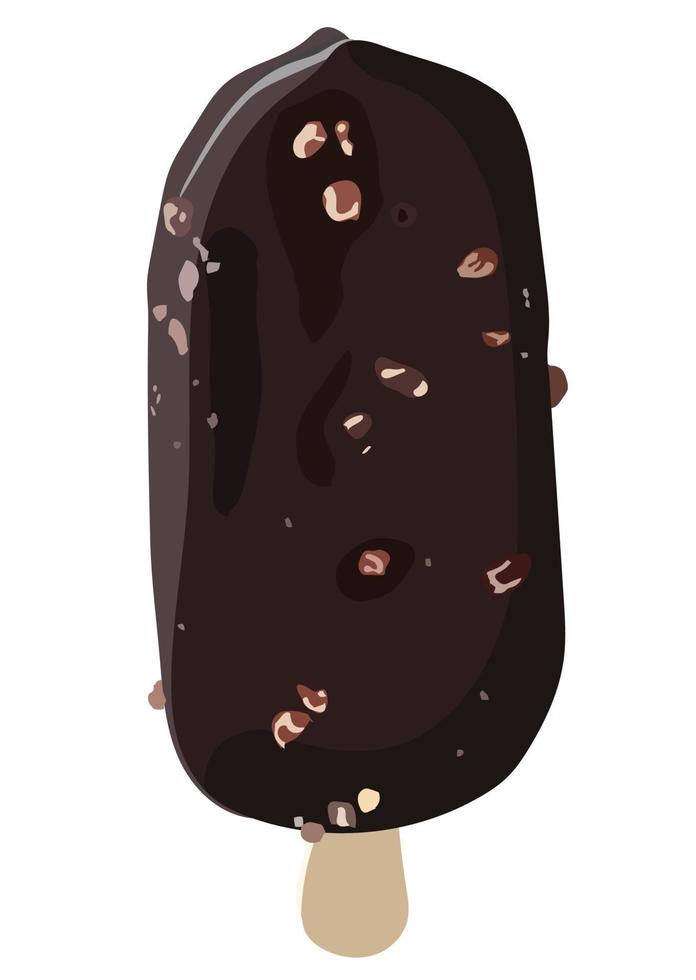 helado en un palo, chocolate con nueces trituradas postre refrescante de verano. ilustración de stock vectorial aislada sobre fondo blanco. vector