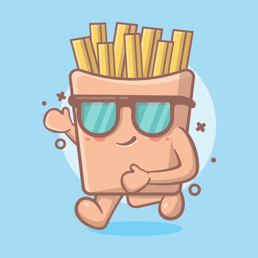 mascota de personaje de comida de papas fritas frescas ejecutando dibujos animados aislados en diseño de estilo plano vector