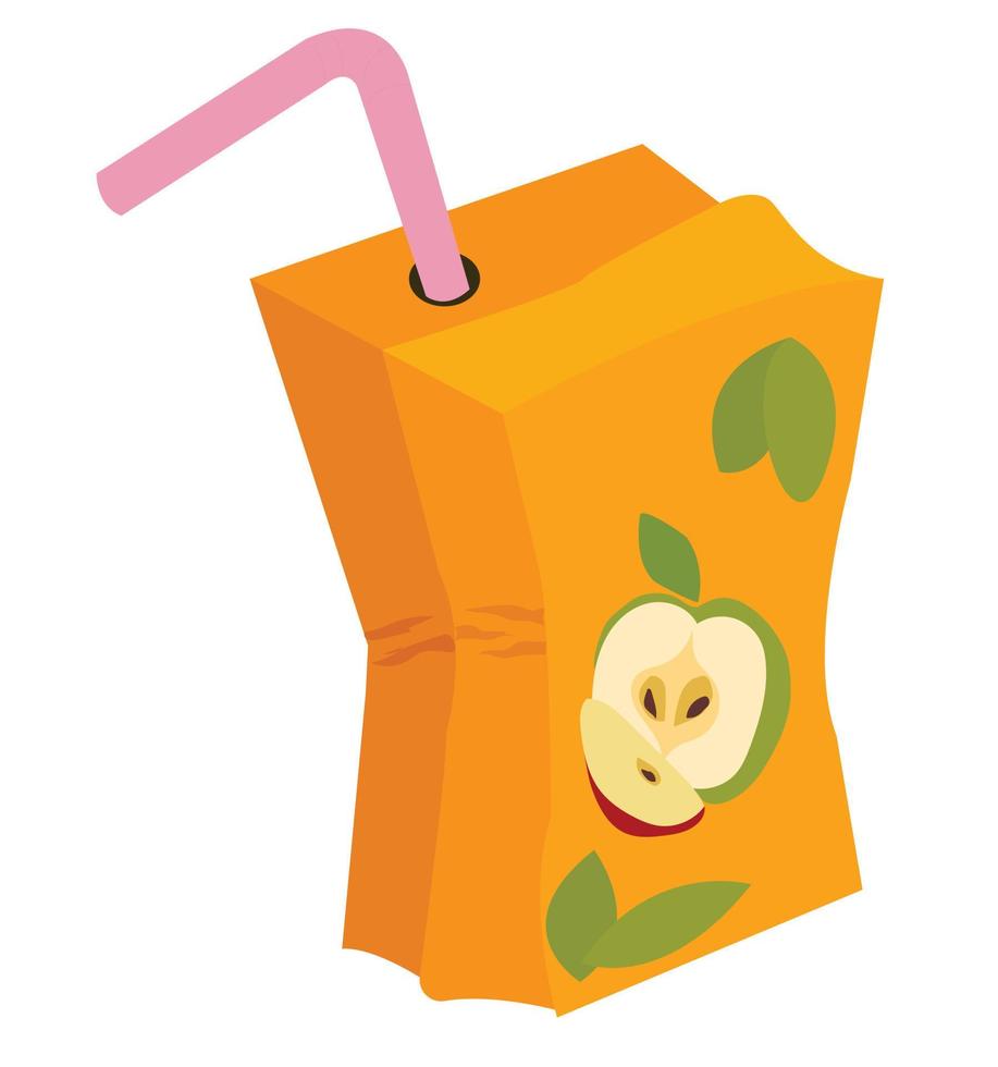 Crumpled paper juice box with a straw. Vector stock illustration in cartoon style.