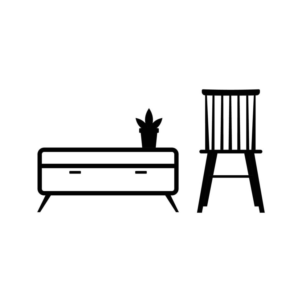 Chair and Table Silhouette. Black and White Icon Design Element on Isolated White Background vector