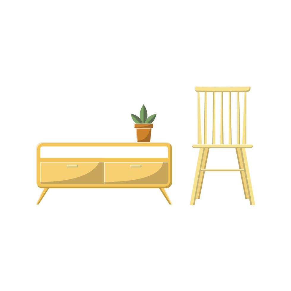 Wooden Chair and Table Flat Illustration. Clean Icon Design Element on Isolated White Background vector