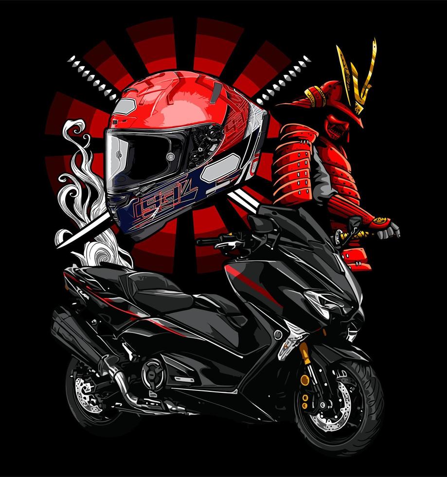 big scooter with japanis warrior vector