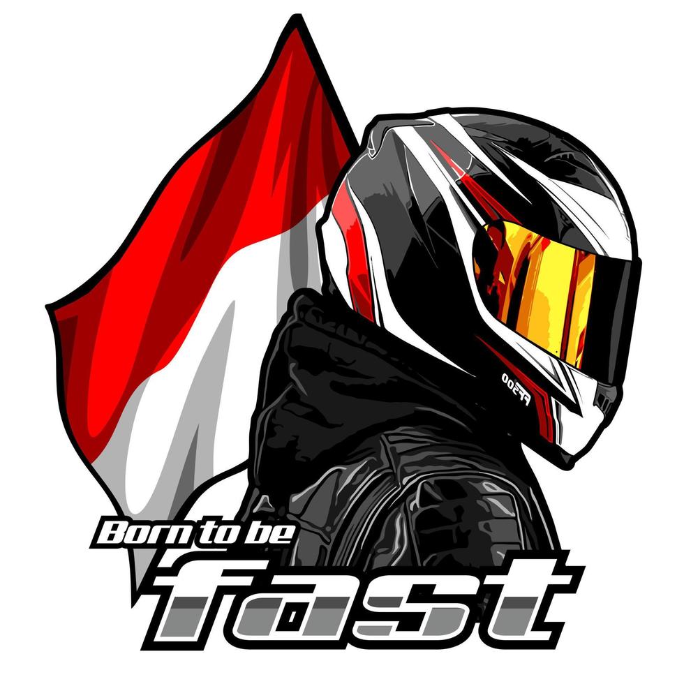 motociclista y bandera vector