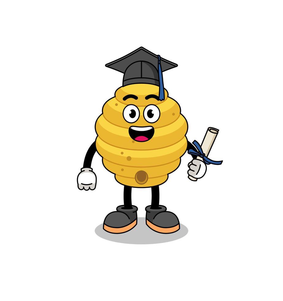 bee hive mascot with graduation pose vector