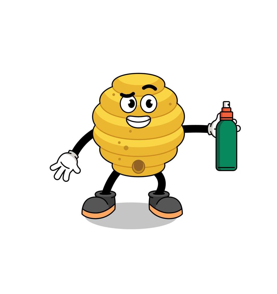 bee hive illustration cartoon holding mosquito repellent 8765409 Vector