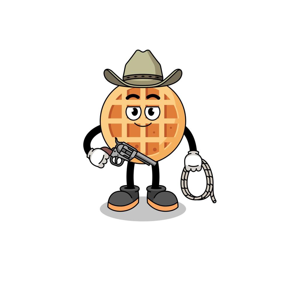 mascota del personaje de waffle circular como vaquero vector