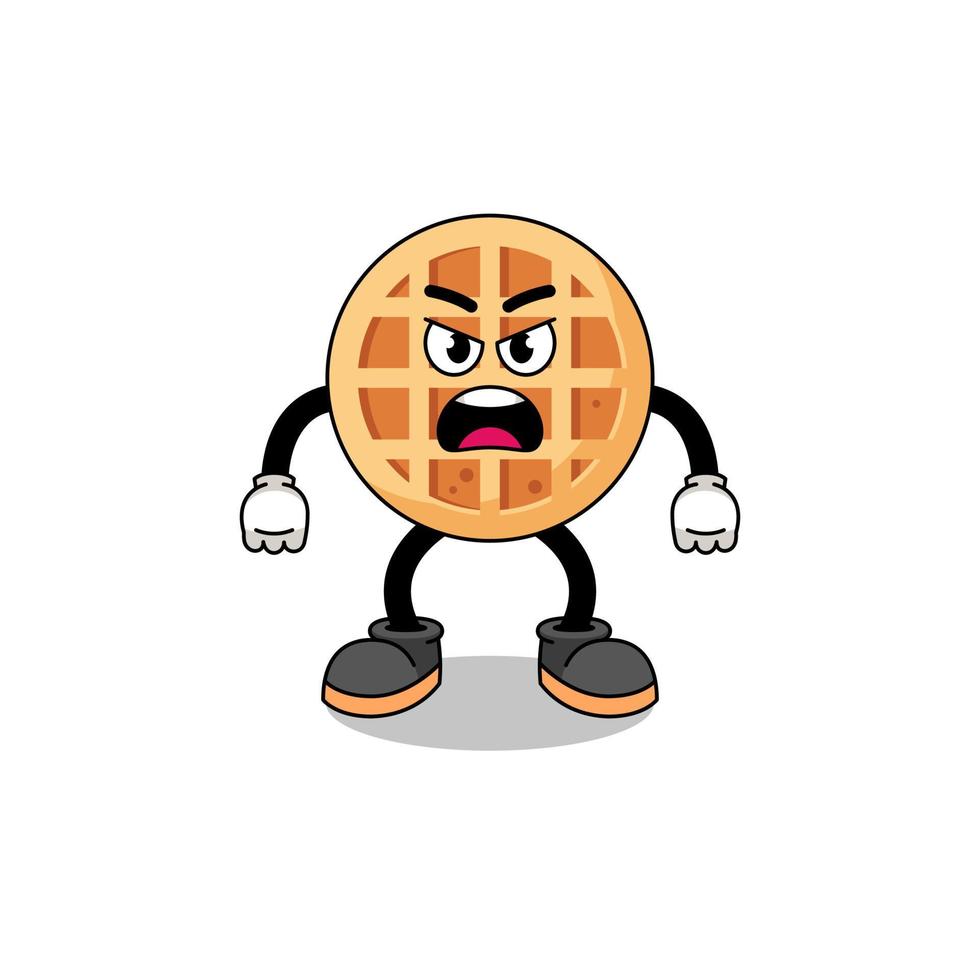 circle waffle cartoon illustration with angry expression vector