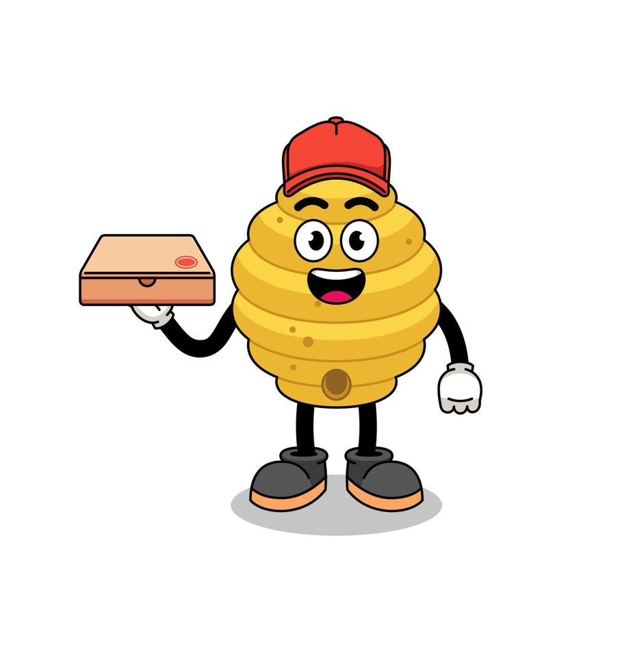 bee hive illustration as a pizza deliveryman vector