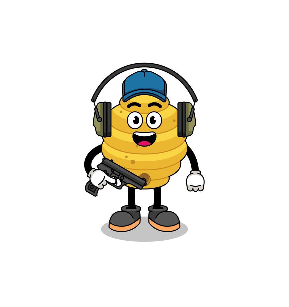 Character mascot of bee hive doing shooting range vector