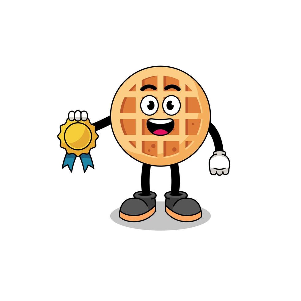 ilustración de dibujos animados de waffle circular con medalla de satisfacción garantizada vector