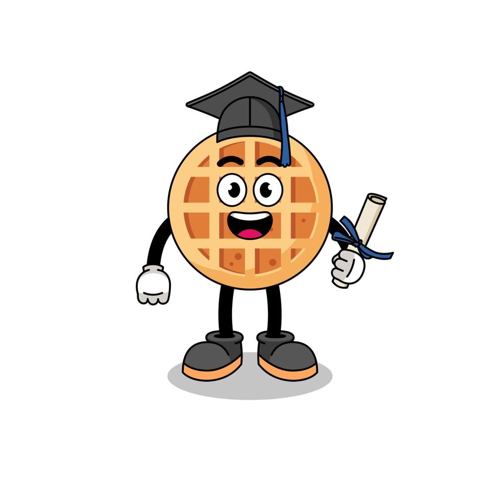 mascota de waffle circular con pose de graduación vector