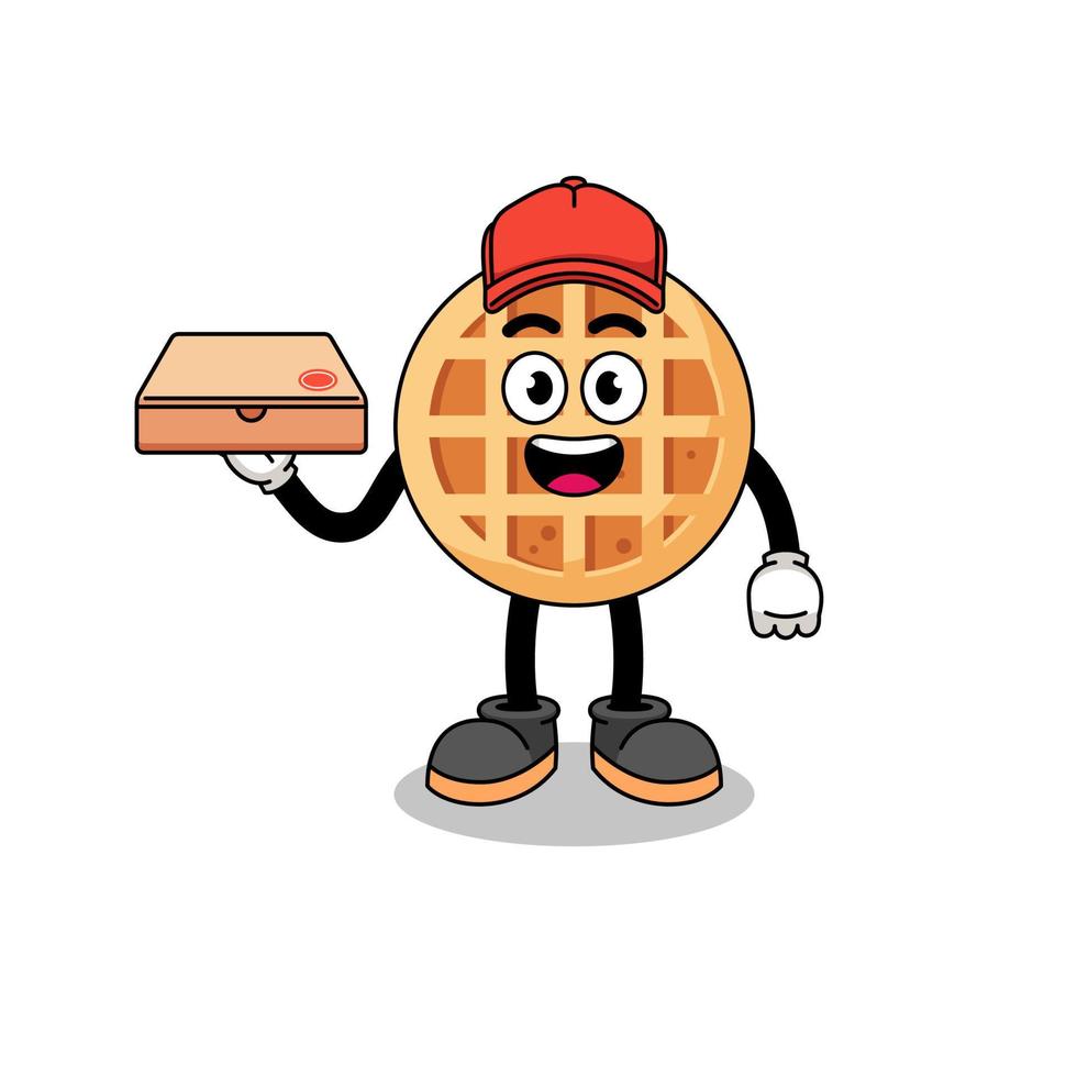 circle waffle illustration as a pizza deliveryman vector