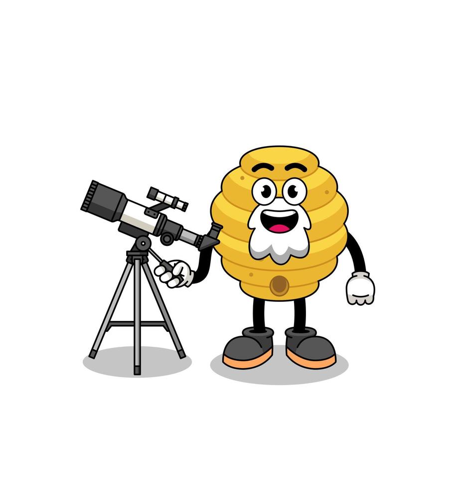 Illustration of bee hive mascot as an astronomer vector