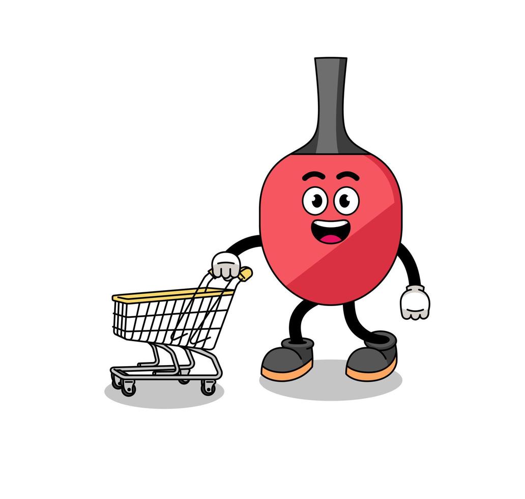 Cartoon of table tennis racket holding a shopping trolley vector