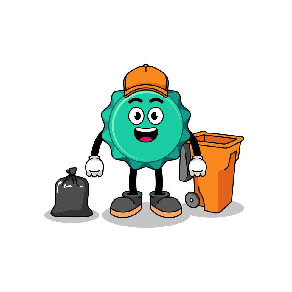 Illustration of bottle cap cartoon as a garbage collector vector