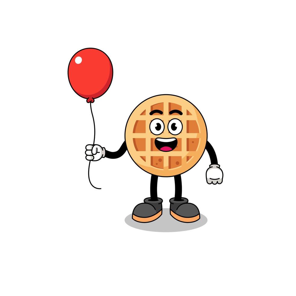 Cartoon of circle waffle holding a balloon vector