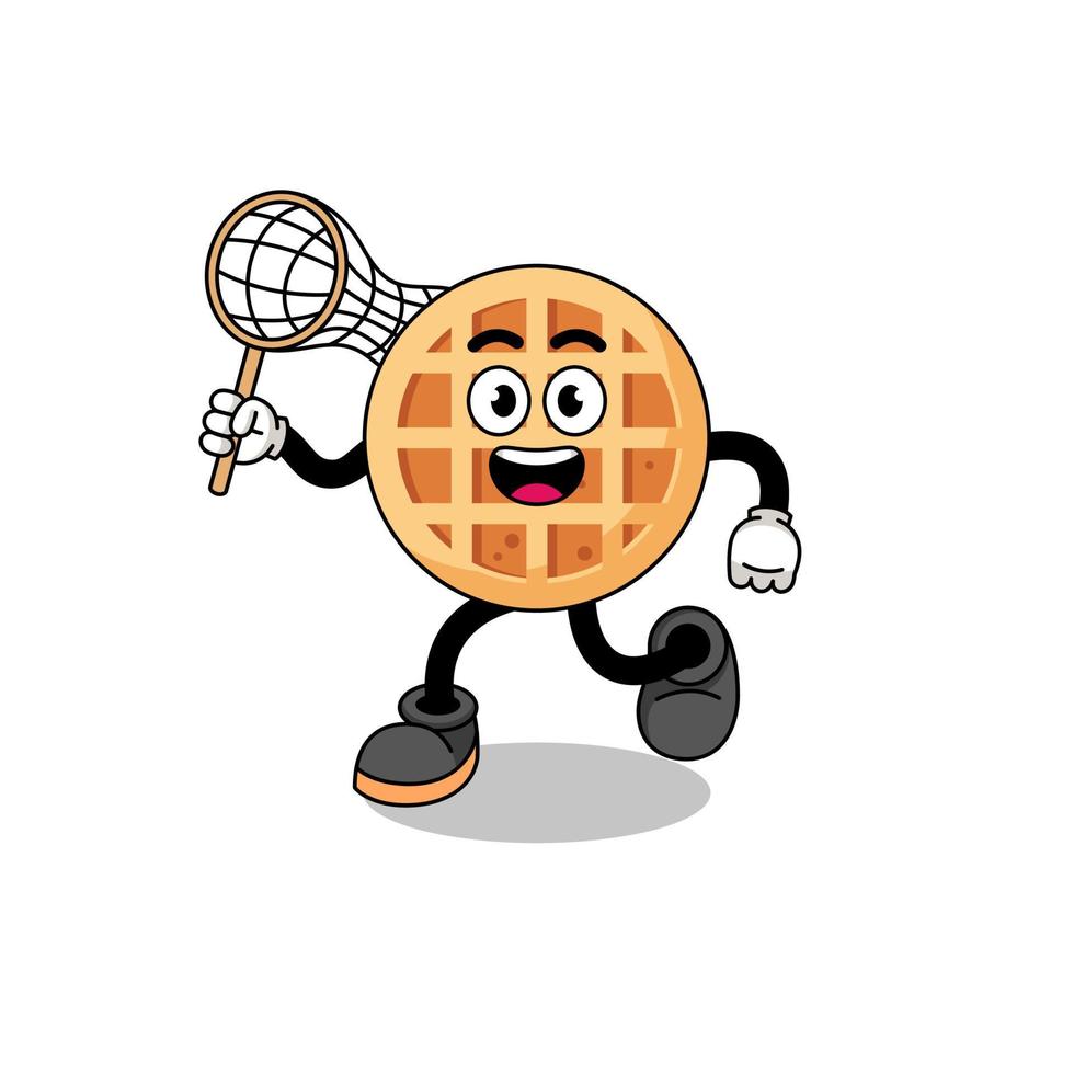 Cartoon of circle waffle catching a butterfly vector