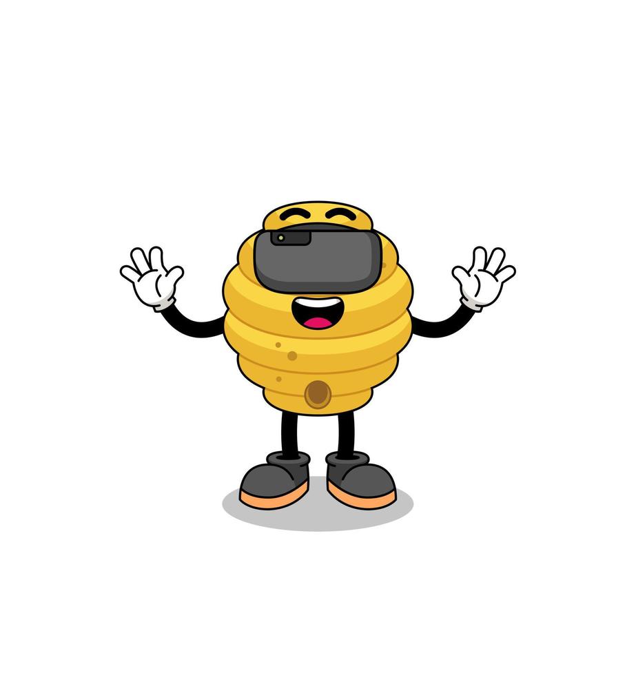 Illustration of bee hive with a vr headset vector