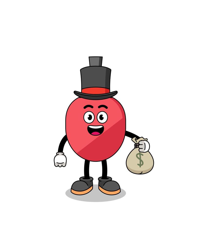 table tennis racket mascot illustration rich man holding a money sack vector