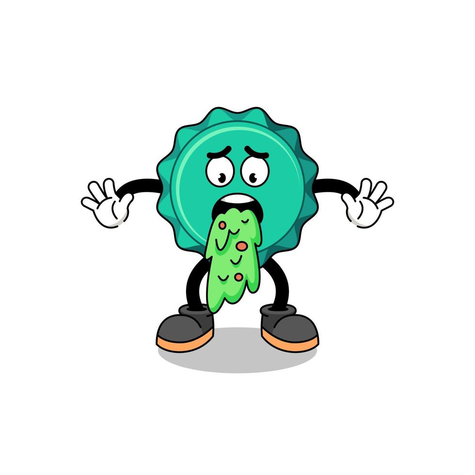 bottle cap mascot cartoon vomiting vector