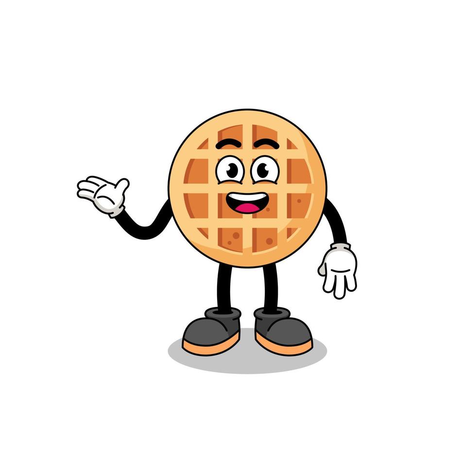 circle waffle cartoon with welcome pose vector