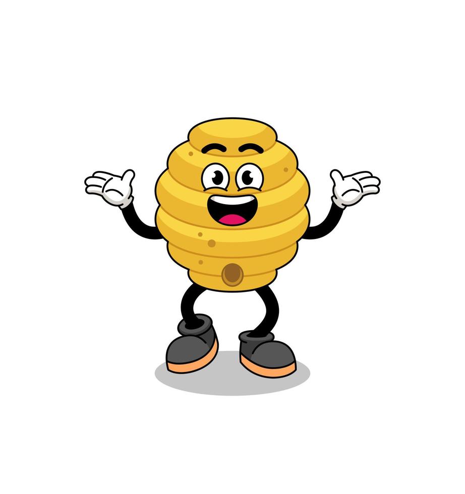 bee hive cartoon searching with happy gesture vector