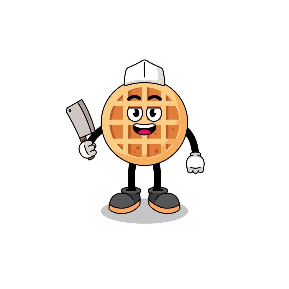 Mascot of circle waffle as a butcher vector