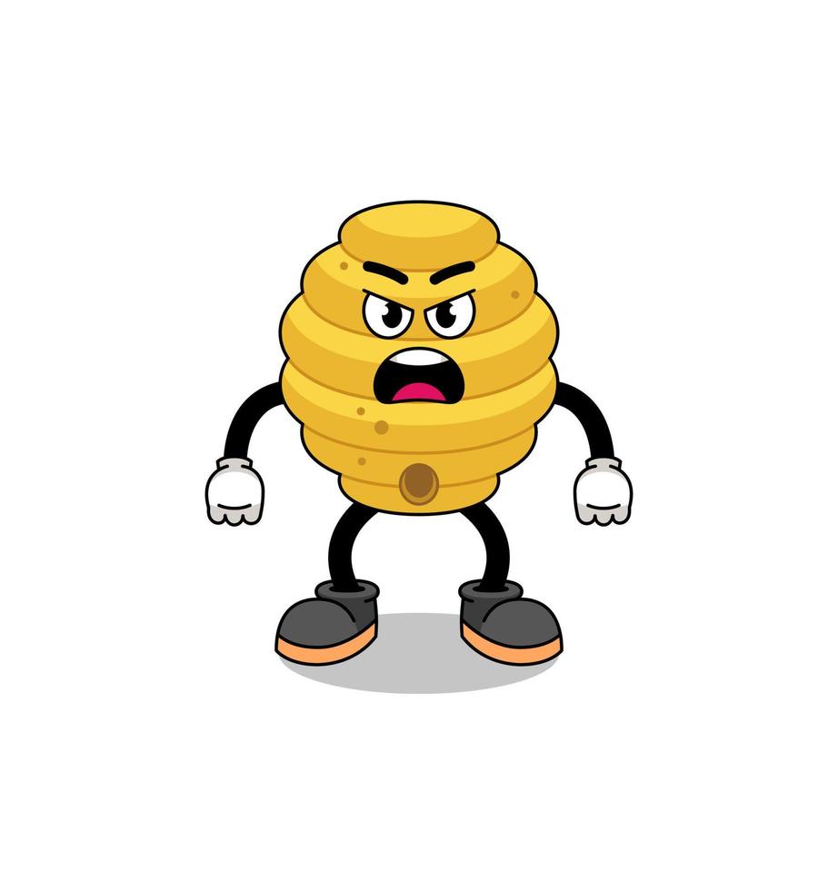 bee hive cartoon illustration with angry expression vector