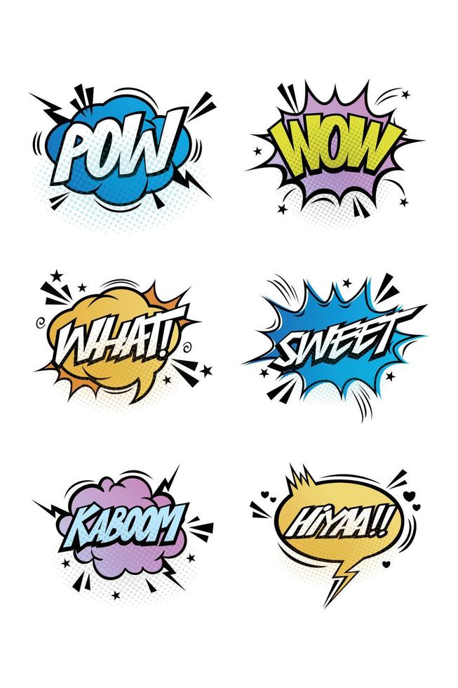 A set of comic bubbles and elements with halftone shadows vector