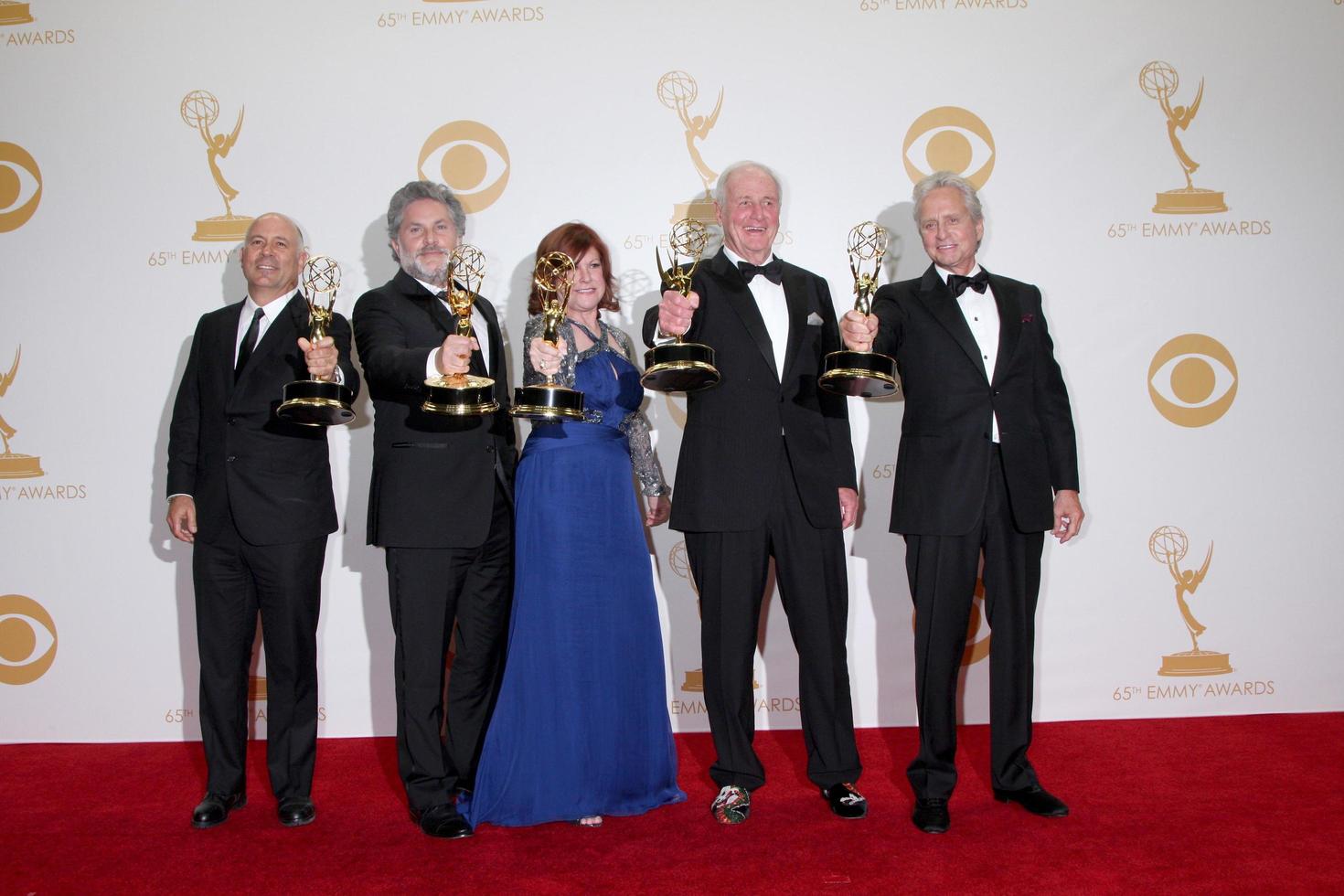 LOS ANGELES, SEP 22 -  Jerry Weintraub, Michael Douglas at the 65th Emmy Awards, Press Room at Nokia Theater on September 22, 2013 in Los Angeles, CA photo