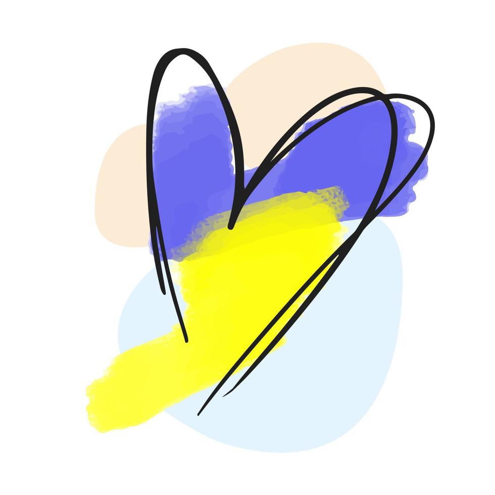 Heart, inside a symbol of freedom, the flag of Ukraine, blue and yellow watercolor paint vector