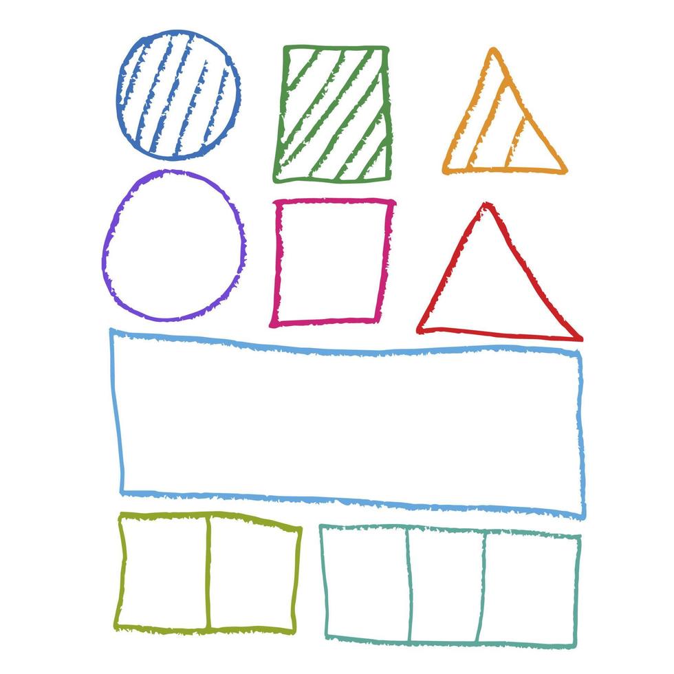 Signs and symbols, triangle, circle, square, rectangle, drawn in pencil, freehand vector