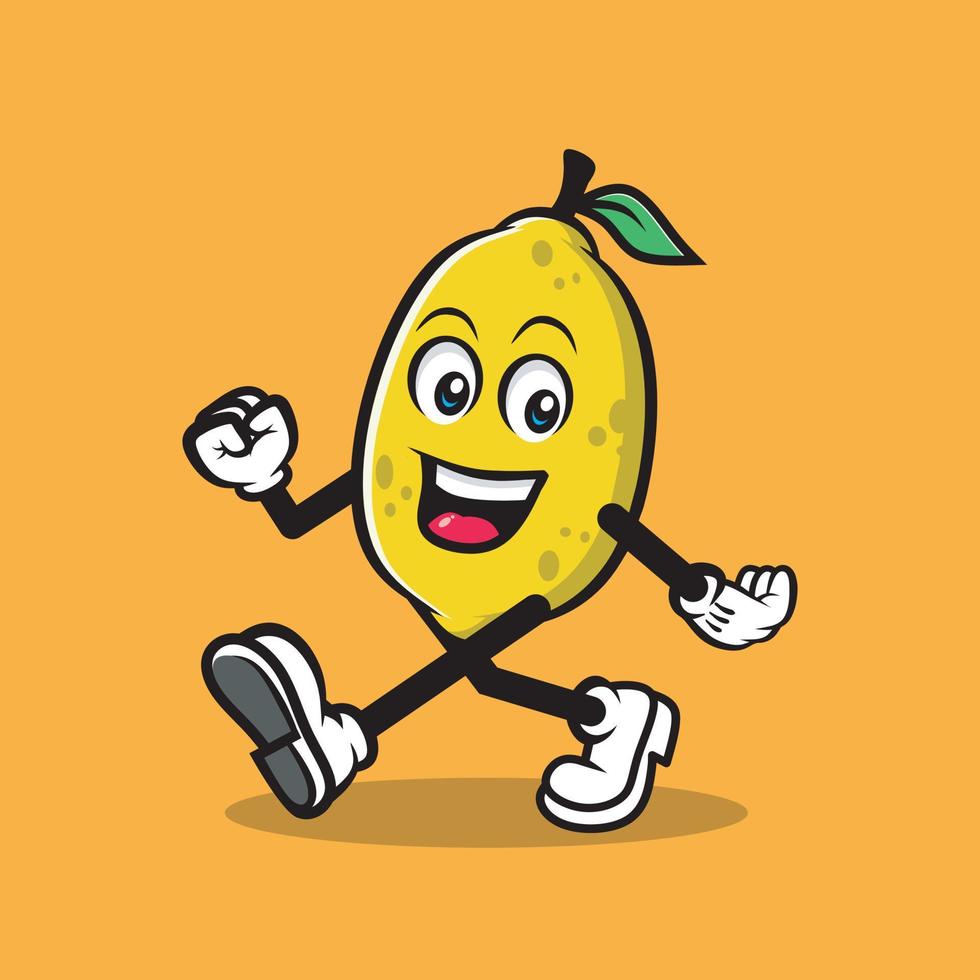 cartoon lemon mascot retro logo design vector