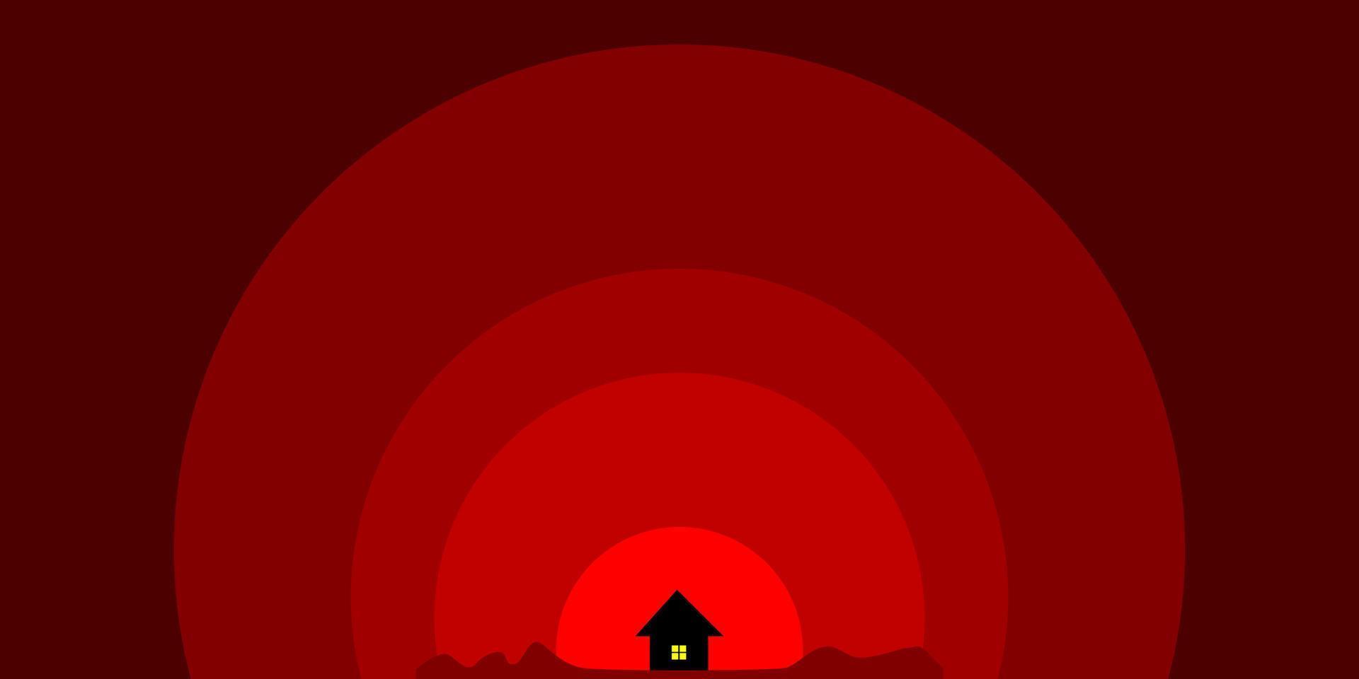 cielo rojo con casita en el medio vector