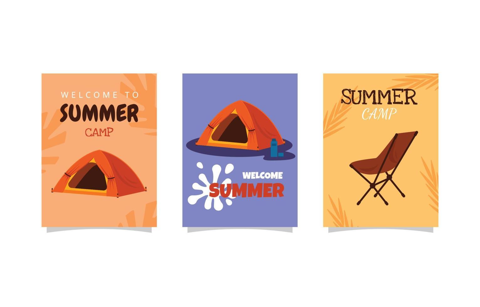 Summer Time Camping Tent Simple Card Template vector