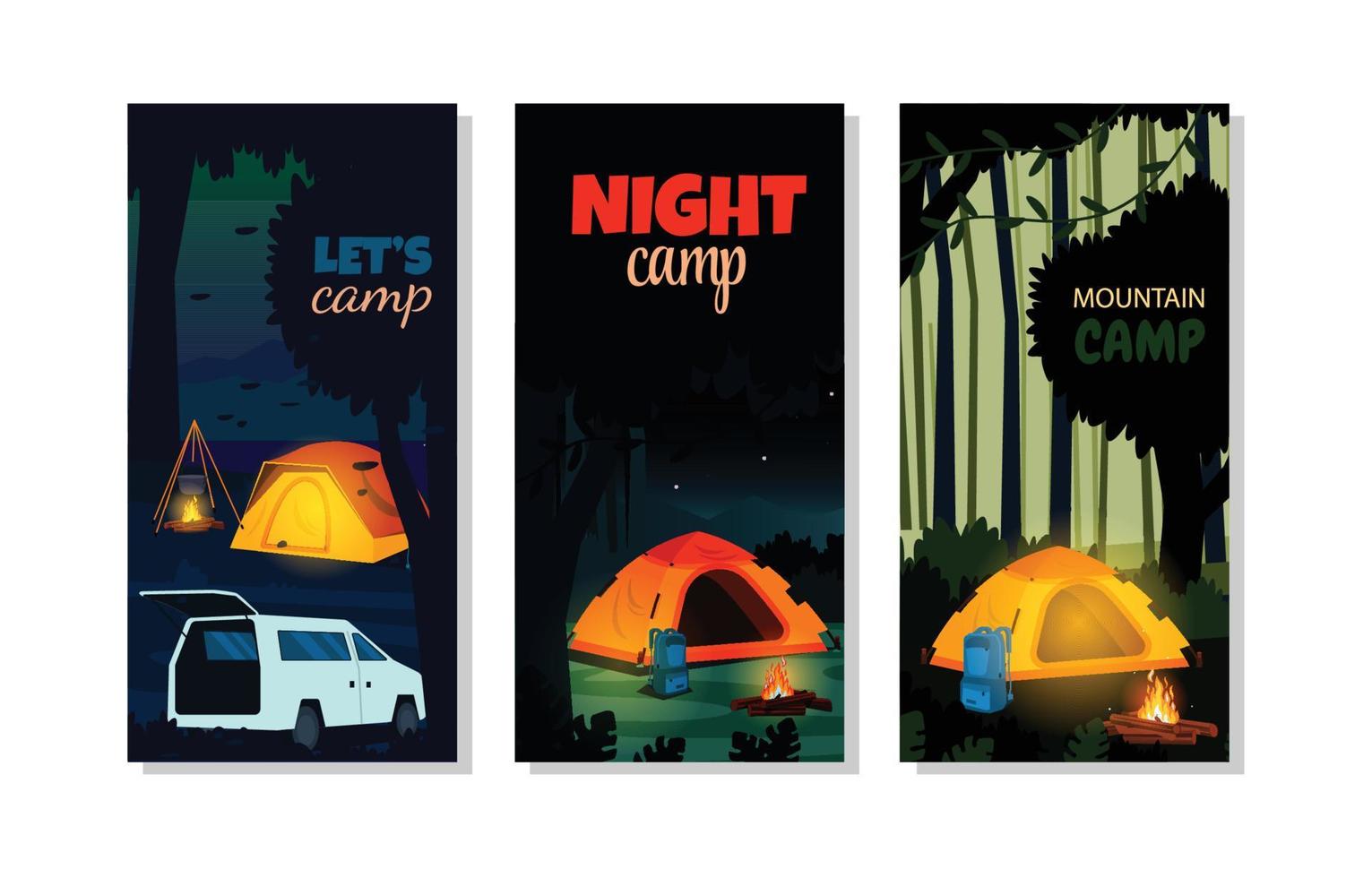 Summer Time Camping Tent Nature Holiday Card Template vector