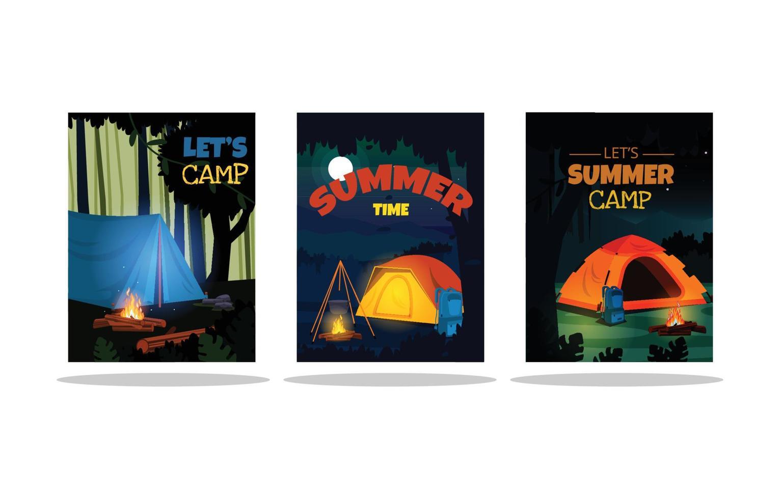 Summer Time Camping Tent Nature Landscape Card Template vector