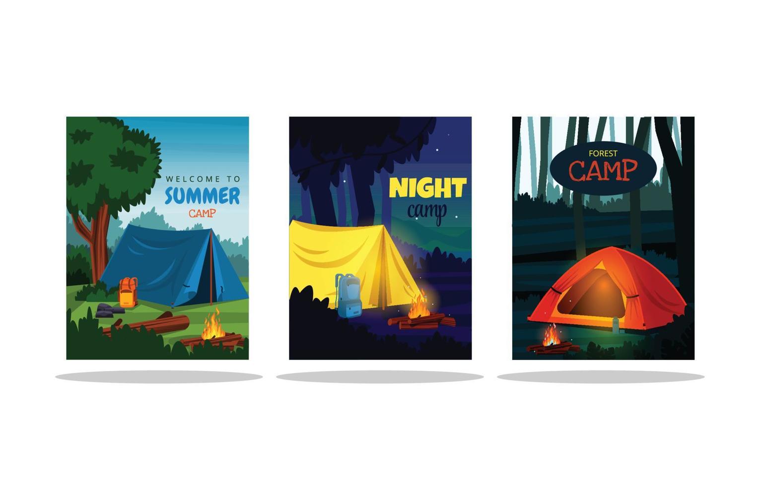 Summer Time Camping Tent Nature Landscape Card Template vector